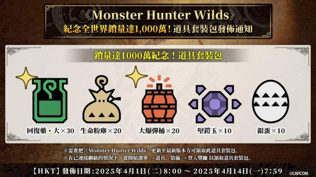 纪念销量破千万 《怪物猎人：荒野》玩家可获免费礼物